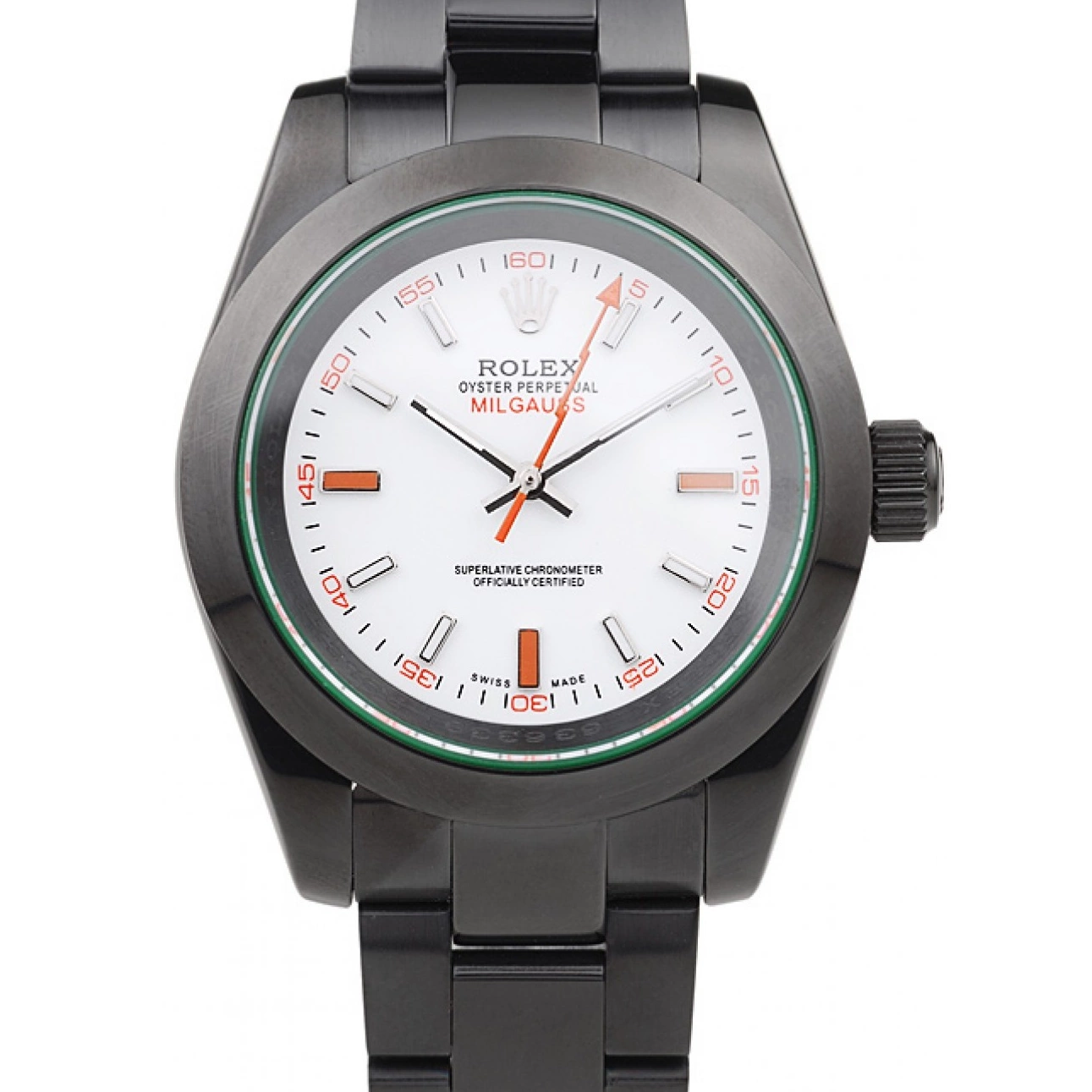Aaa replica watch Green Dial Rolex White Milgauss Pro-Hunter Tinted Saphire 0727